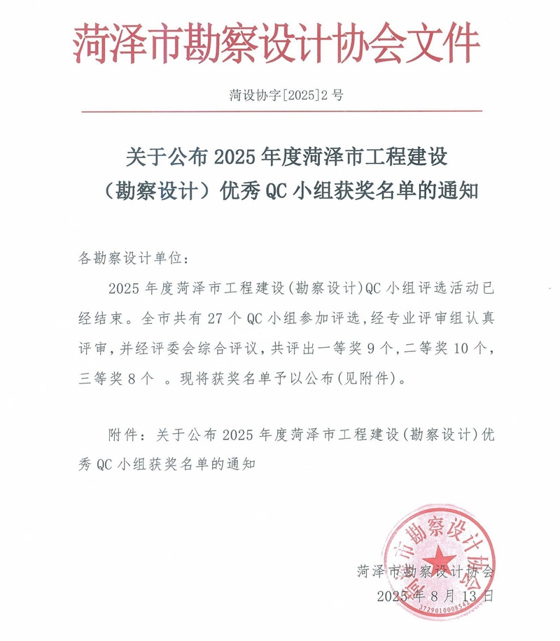 关于公布2025年度菏泽市工程建设（勘察设计）优 秀qc获奖名单的通知(3)